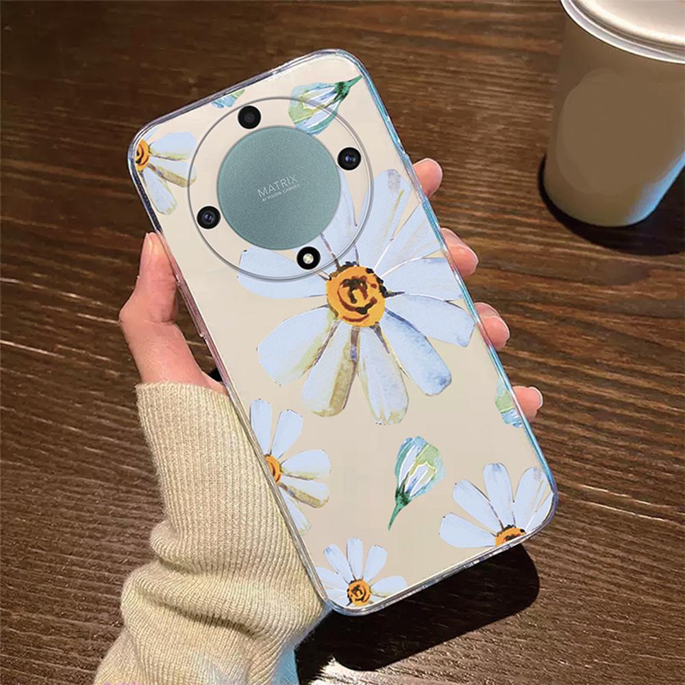 Rose Flower Lavender Oil Painting Phone Case For Honor X9c X9b X9a X8a X8b X8c X7a X7b X7c X6b X7c X7d Transparent Clear Cover