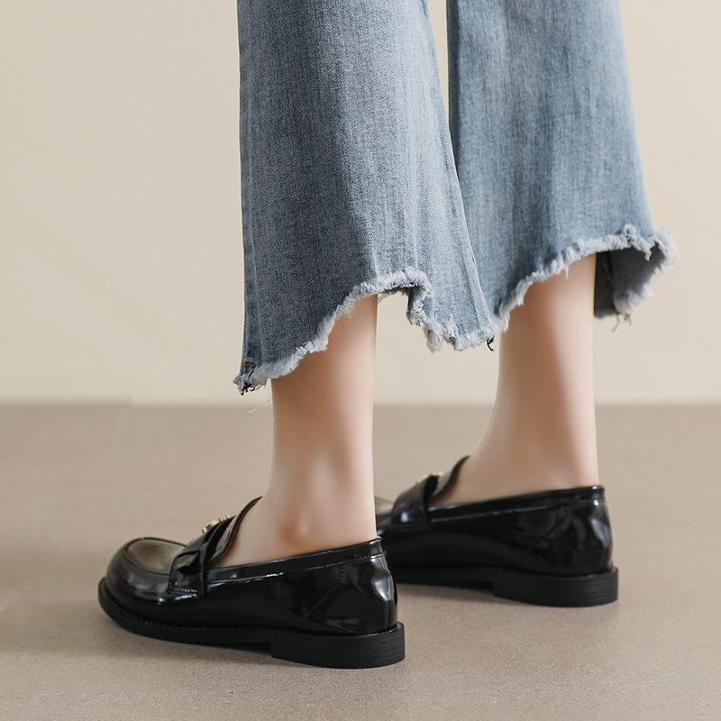 Small Gold Coin Women's Retro Autumn and Winter Platform Shoes Small Leather Shoes with Soft Soles Block Heels