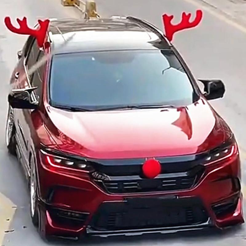 Christmas Car Decoration Deer Horn Antlers Car Kit with Red Nose and Tail for Holiday Gift Set Car Accessories Pendant