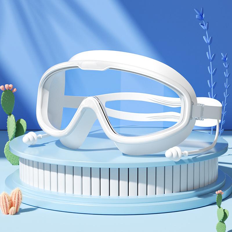 Large Frame Swimming Goggles High-definition Waterproof and Anti Fog Integrated Earplugs Eye Protection Swimming Equipment белый
