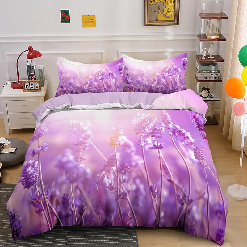 Purple Elegant Lavender Luxury Bedding 2/3Pcs Single Double King Queen Size Duvet Cover Set With Zipper Closure Bedclothes