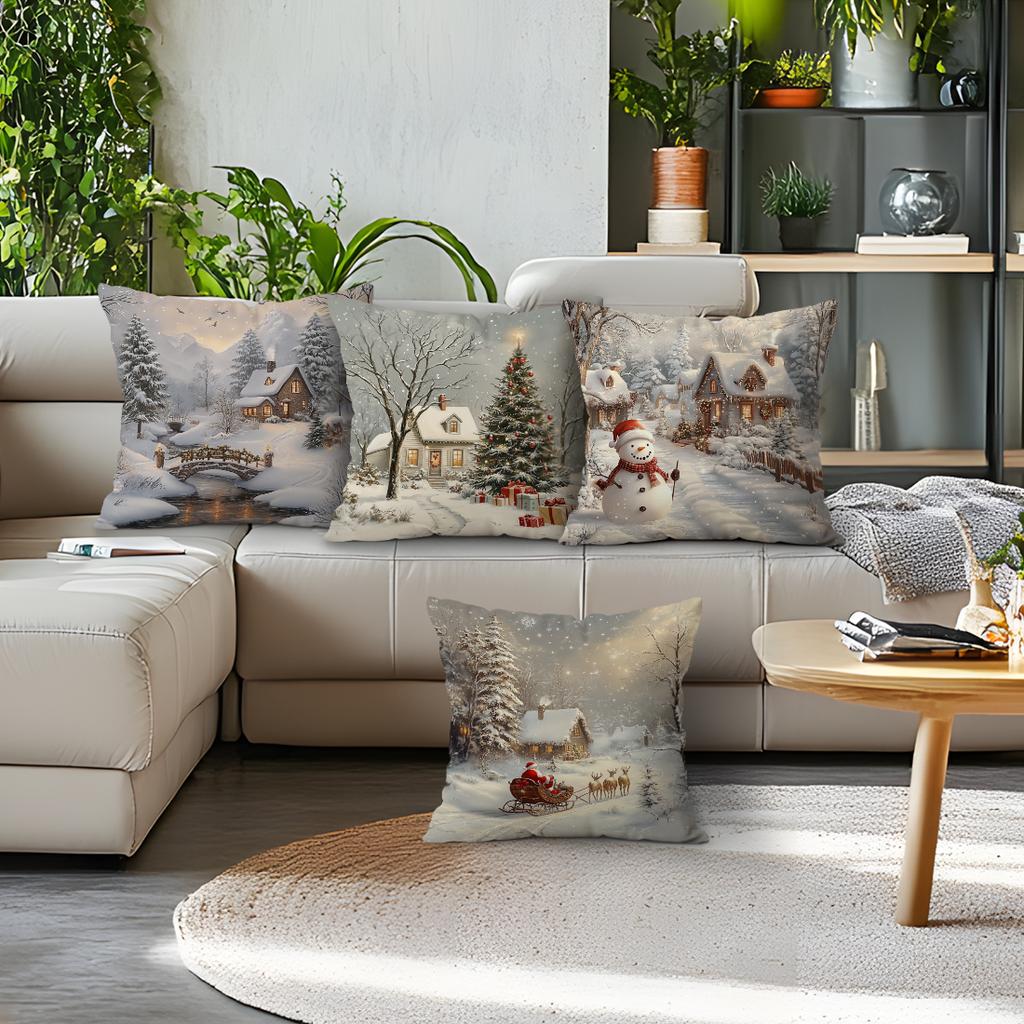 Christmas Winter Village Decorative Pillow Cover 18X18 Inch Pillow Cover Throw Cushion Cover For Home Car Sofa 1Pc