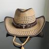 Holllow Cowboy Straw Hat Women Men Summer Handmade Vintage Hollow Western Brim Sun Protection Fisherman Mountaineering Bohemian
