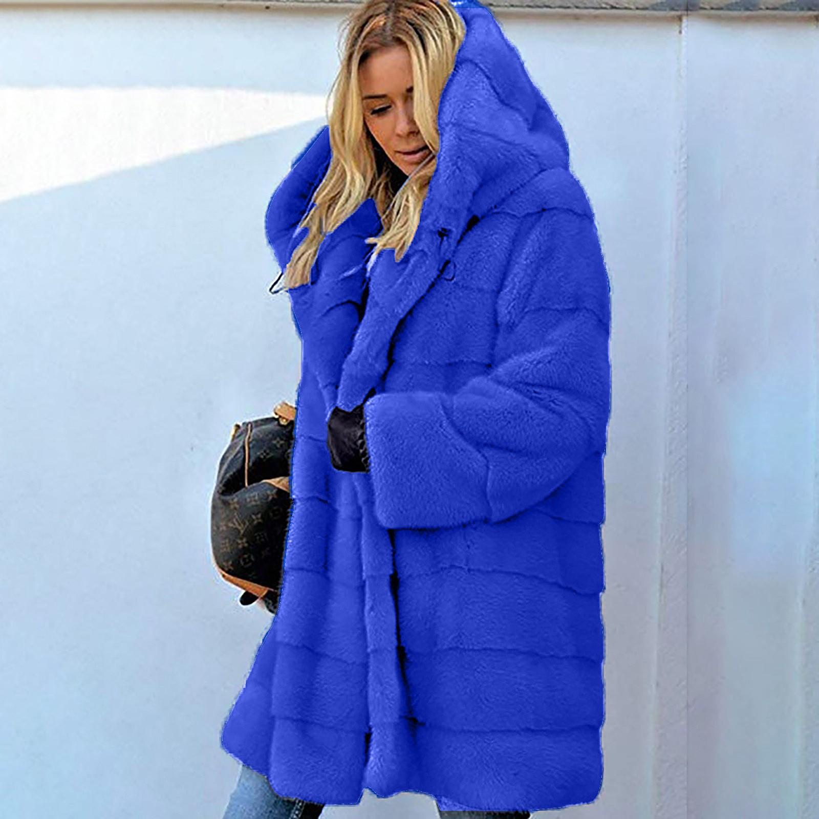 

Женская мода с длинным рукавом плюшевый жилет с капюшоном из искусственного меха Верхняя одежда Верхняя одежда XXXXL синий