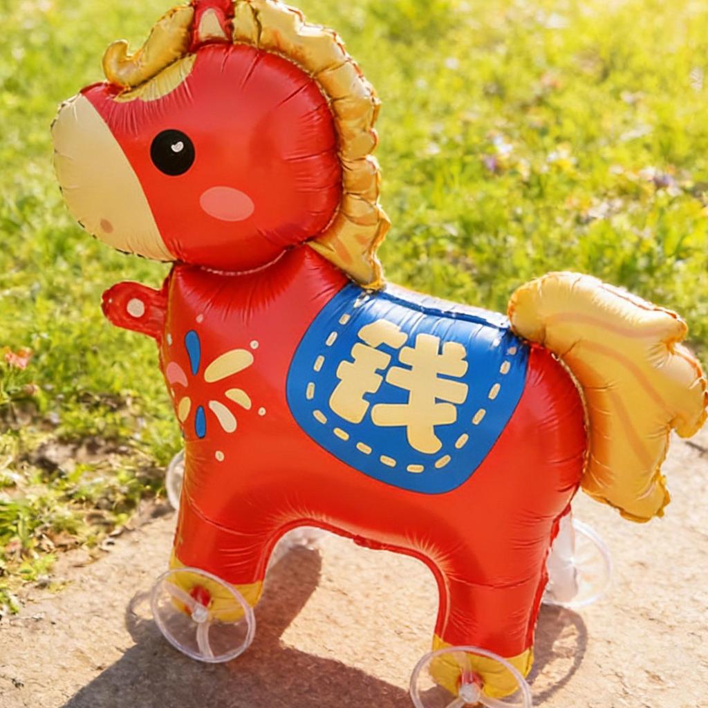 Ballon Cheval Animal Gonflable avec Roues Décoration de Fête Célébration d'Anniversaire Fête du Printemps Nouvel An Chinois Accessoire Photo