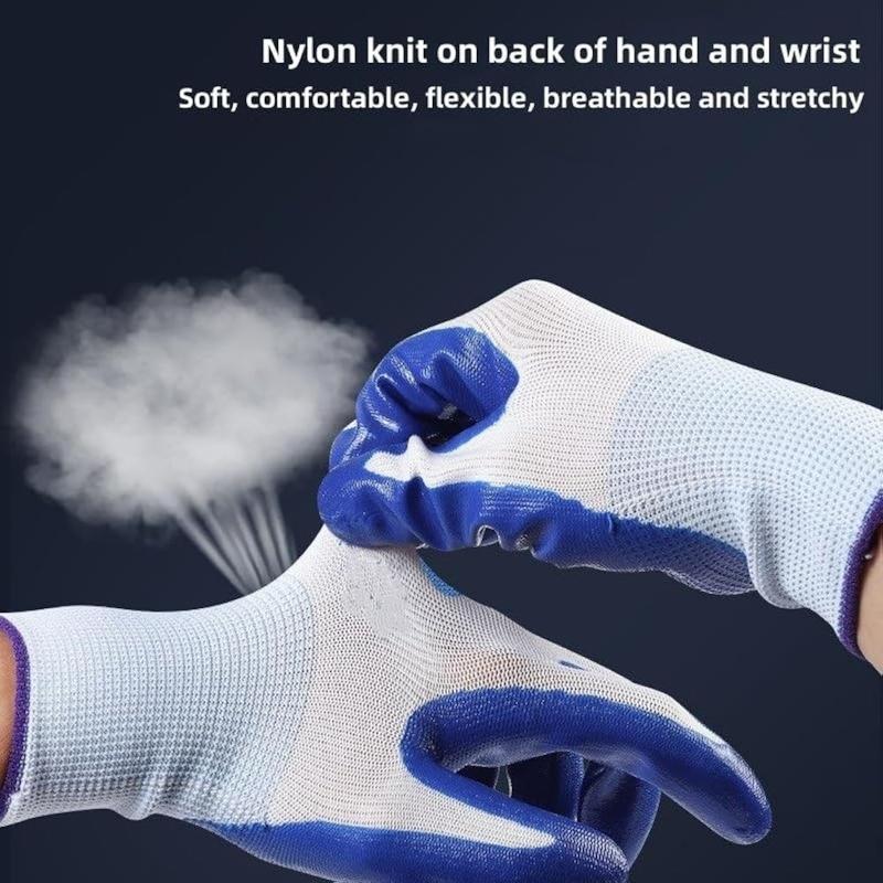 20PCS Nitrile Coated Safety Work Gloves Breathable Non-slip Gardening Gloves for Construction Garden Yard Industrial Labor Glove