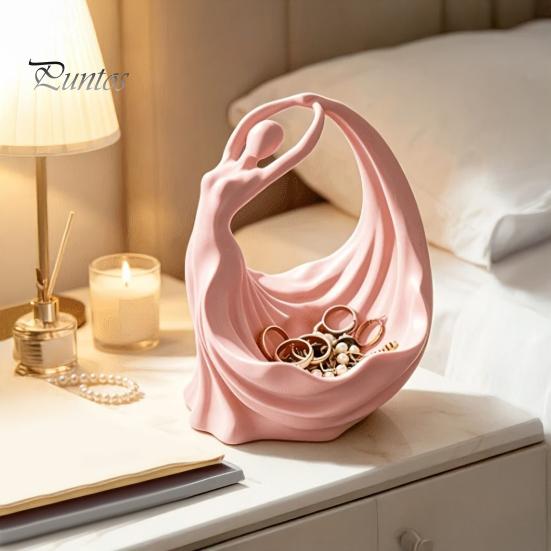 Unique Resin Statue Ballerina Jewelry Tray, 3D Printed Elegant Dancer Sculpture Ring Holder for Earrings Necklaces, Bedroom Vanity Decor Matte