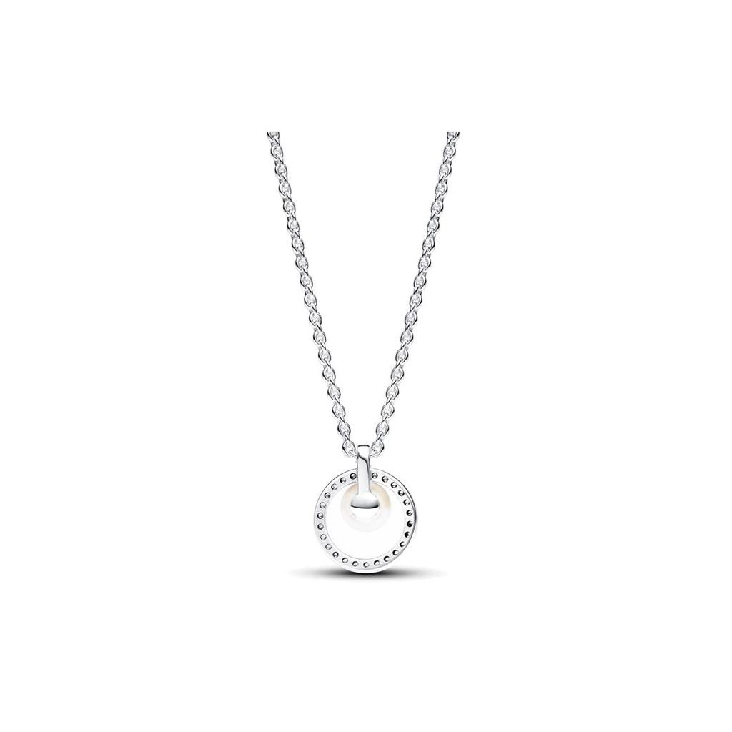 Pandora Round Pendant 925 Silver Freshwater Pearl Cubic Zirconia Necklace Women necklace 393165C01