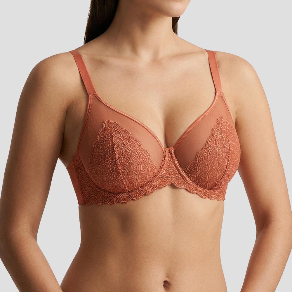 Explosive lace breathable bra fish scale pattern sexy European and American underwear OEM/ODM custom bra 36/80C багровый