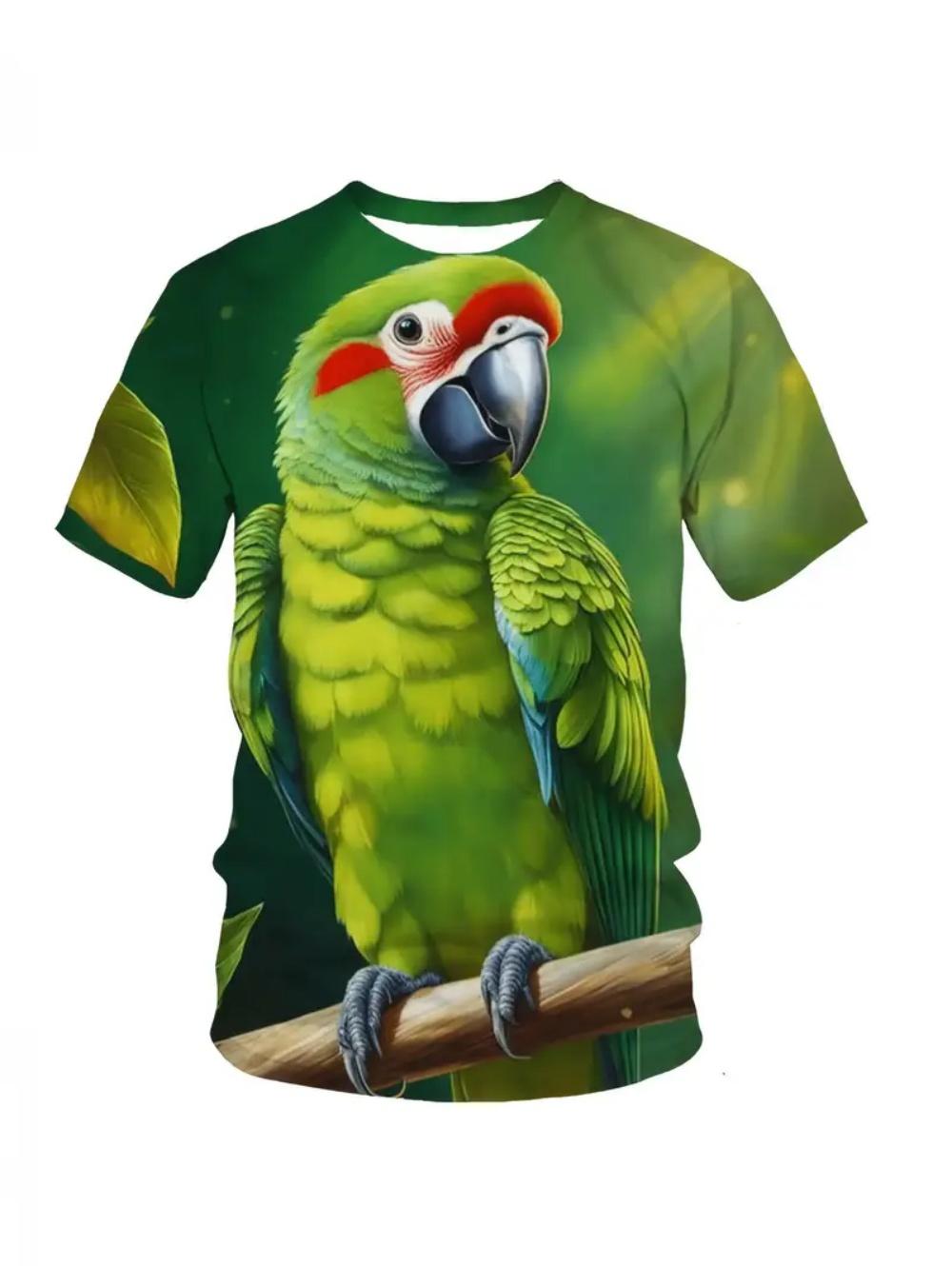 Kids Tropical Macaw Parrots Beach Print Short Sleeve T-Shirt Summer Animal Graphic Tee 140