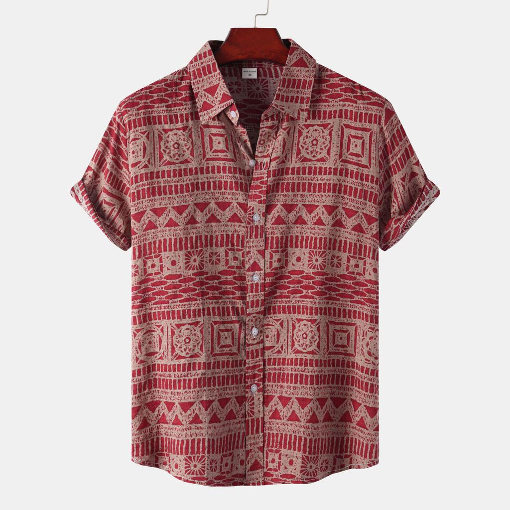 Men's Ethnic-Style Floral Short-Sleeved Shirt - 2024 Summer Collection, Plus Sizes Available