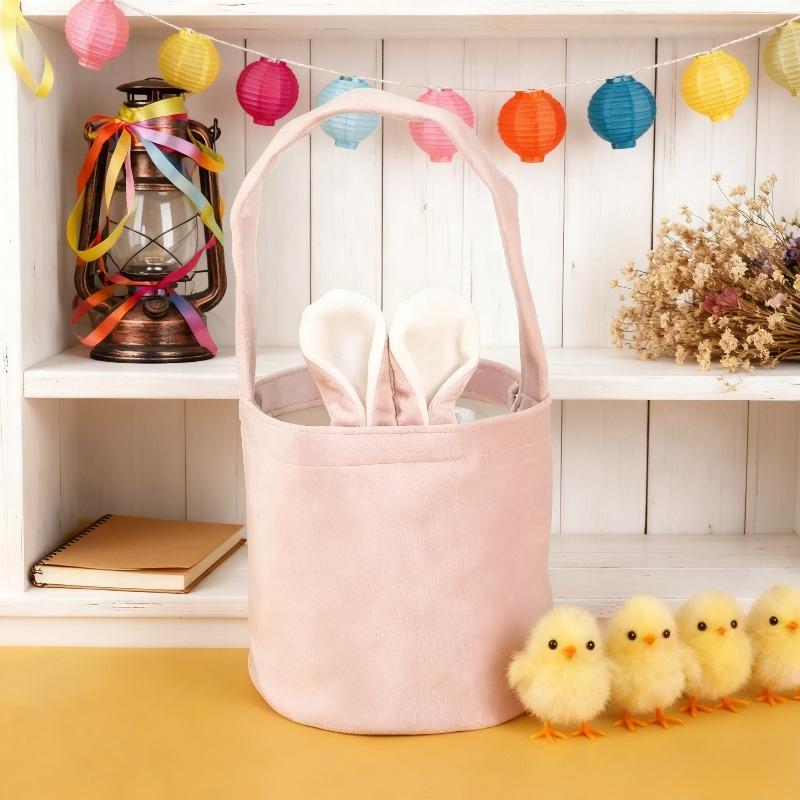 Easter Bunny Tote Bag with Bunny Ears ReusableCanvas Party Gift Basket Egg BoxCandy Bag for Easter Gifts and Decorations