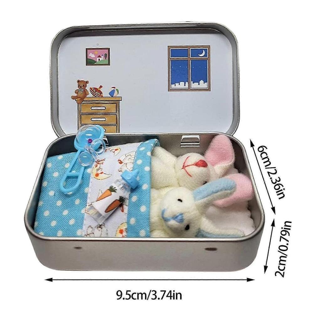 Conejito Diminuto de Bolsillo en una Caja de Lata Muñeco Relleno Juguete de Peluche Conejito de Pascua Regalo para Niños,hw