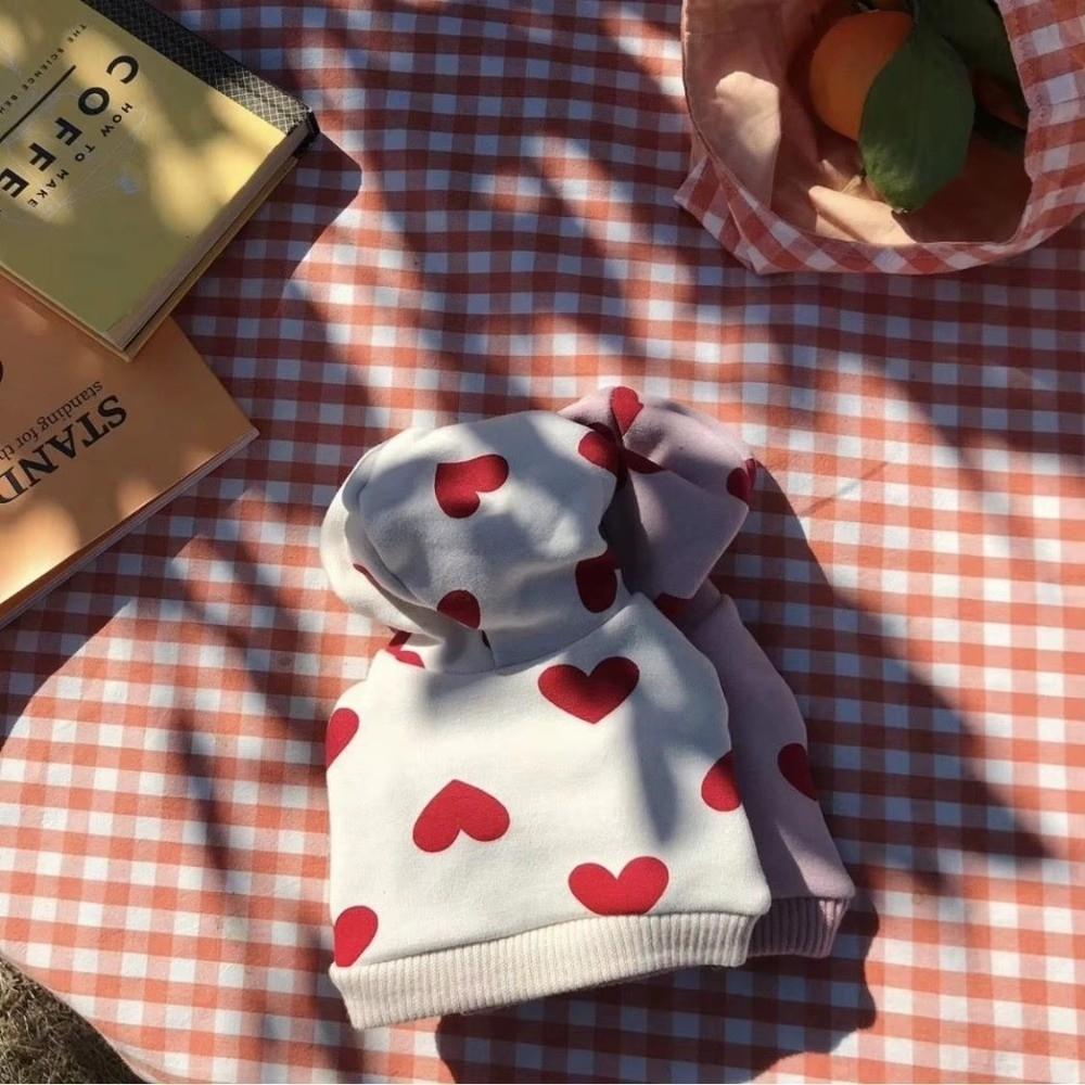 Thin Velvet Hooded Sweatshirt Love Pattern Dog Clothes Soft Pet Sweatshirt  Home Wear