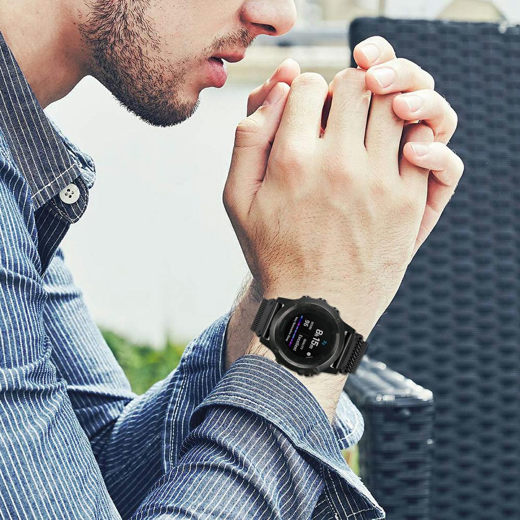 Watch Band for Garmin Fenix 5X/6X/7X/Fenix 8 Pro AMOLED 51mm Magnetic Stainless Steel Reinforced Milanese Mesh Strap