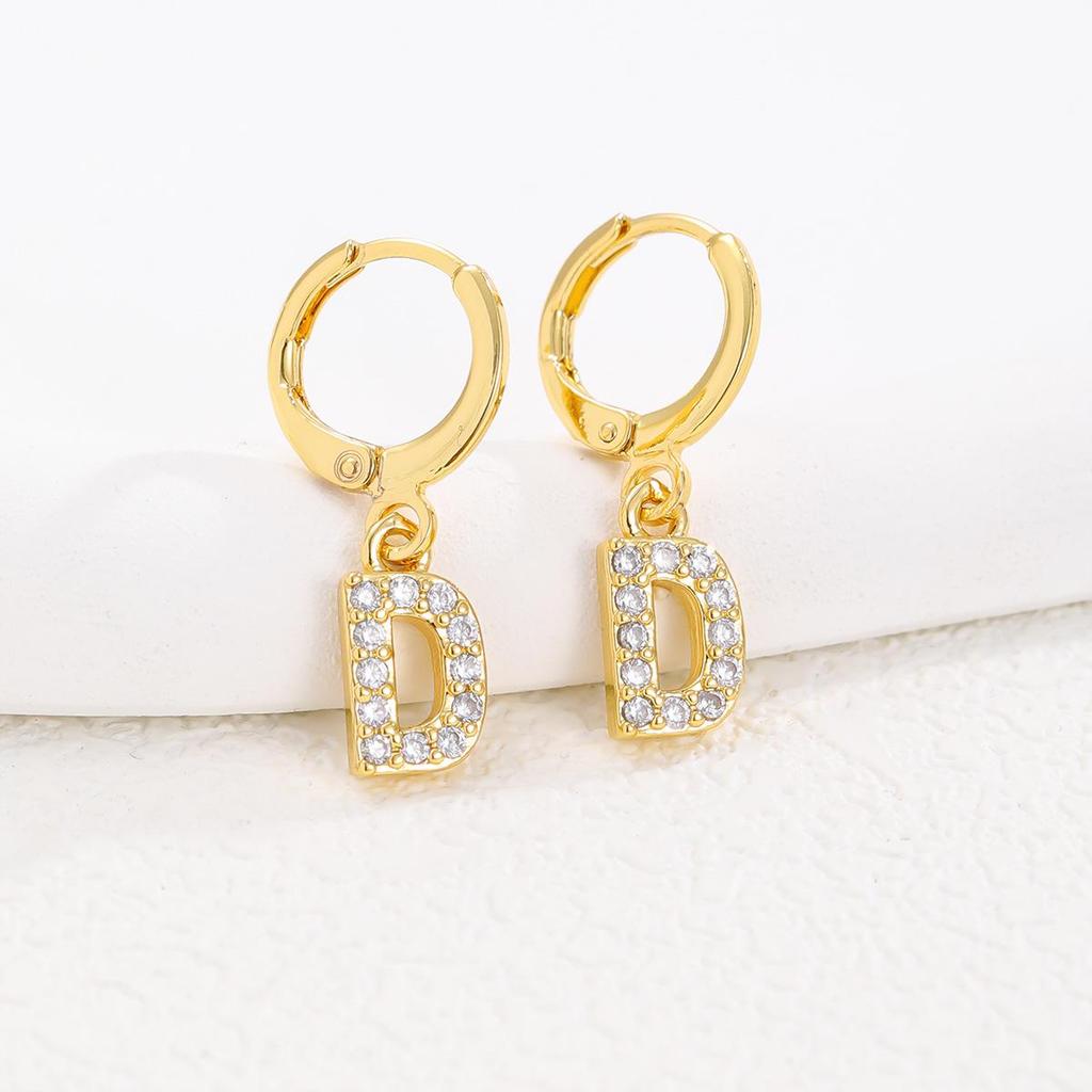 European and American Fashion Gold-Plated Zircon Letter Earrings for Women