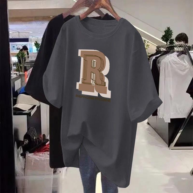 

Футболка средней длины зеленого цвета для женщин на лето, новая большая версия, свободная, утягивающая, прикрывающая мясо, футболка с короткими рукавами, топ XXXL серый