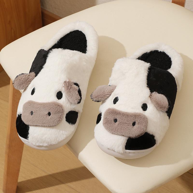 Winter Cartoon Cow Plush Cotton Slippers: Cozy Indoor Footwear