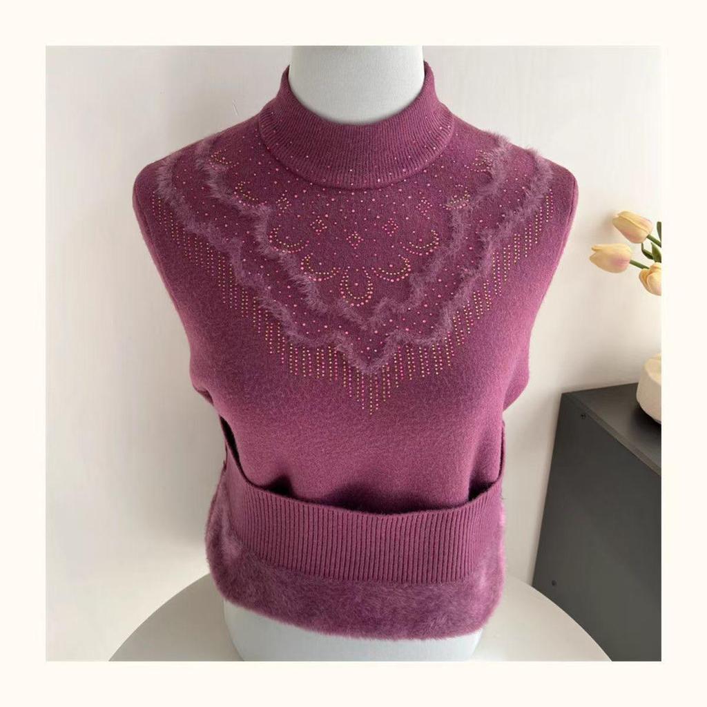 Dámský zimní svetr s polovičním vysokým límcem a silným fleecem - Módní volný střih