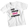 Jedz Śpij Podbijaj Powtarz Slogany Wzmacniające T-shirt Dziewczęcy Fajna Codzienna Rutyna