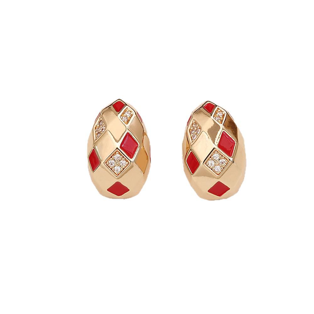 Elegant Gold-Plated Copper Zircon Rhombus Drop Earrings: Unique Fashion Design for Women