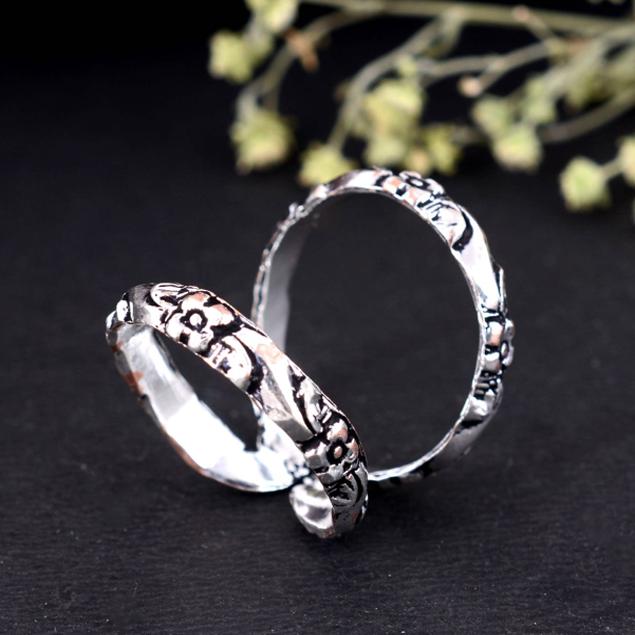 

Oxidized Silver Double Band Ring | Figure 8 Floral Wrap | Adjustable Flower Eternity Statement Ring 9 срібний