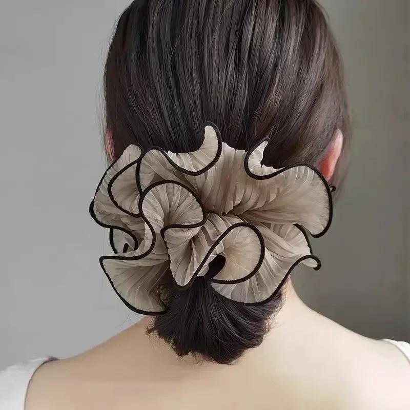 Sweet Temperament Fashion Exaggerated Hair Band Hair Accessories Retro Wrinkle Chiffon Scrunchies for Women Girls