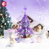 SEMBO New Pink Crystal Christmas Tree Building Blocks DIY Light Music Box Assembly Bricks Toys For Girls Friends Christmas Gifts