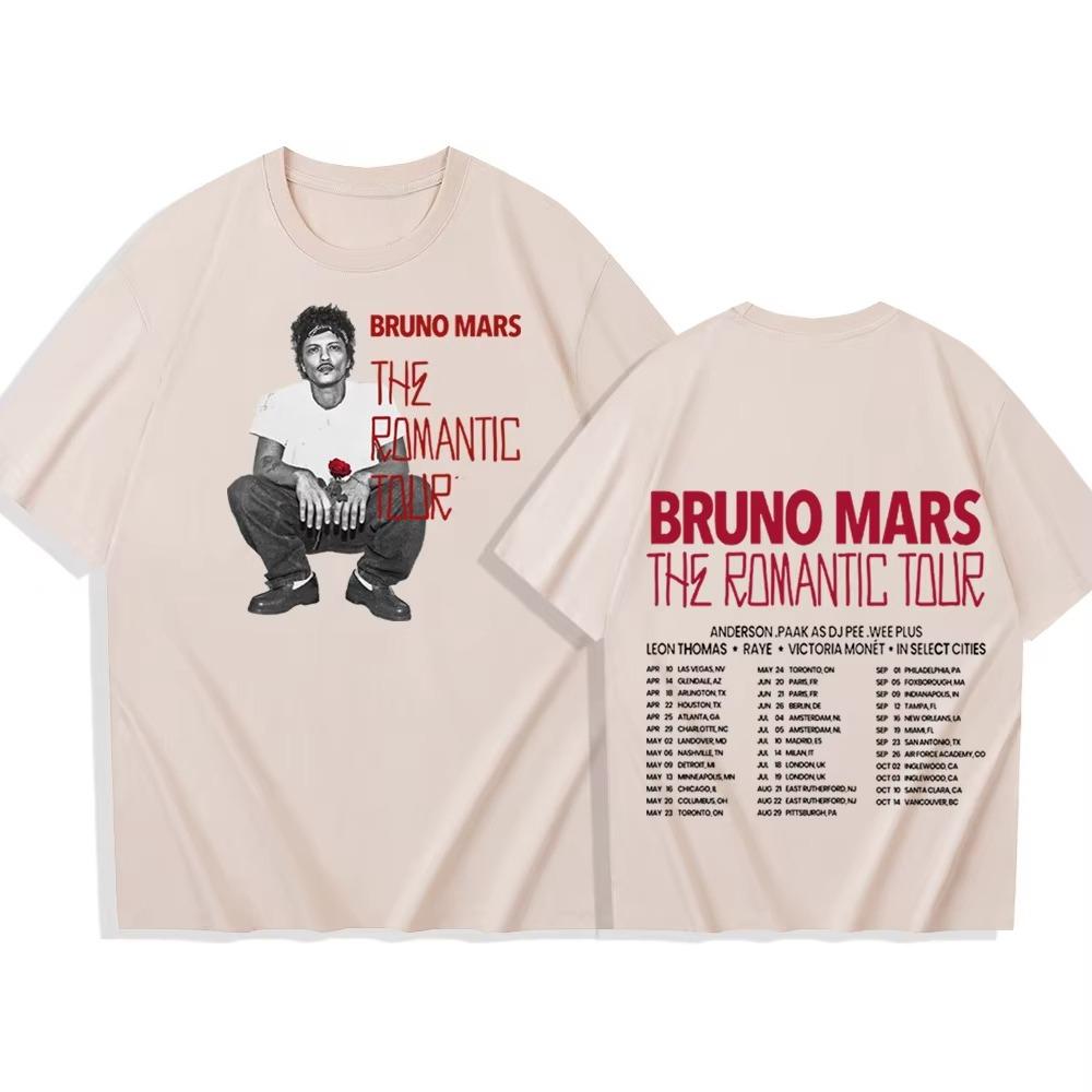 

2026 Bruno Mars The Romantic Tour Tshirt Man Woman Harajuku Short Sleeve Oneck Casual pure cotton Shirt Gift Spring summer new 4XL