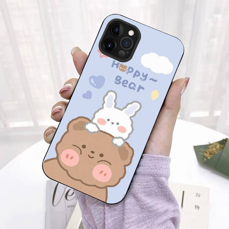 INS Korea Cute Cartoon Happy Bear Phone Case for iPhone 11 12 13 Mini Pro Max 8 7 6 6S Plus X 5 SE 2020 XR XS Funda Case