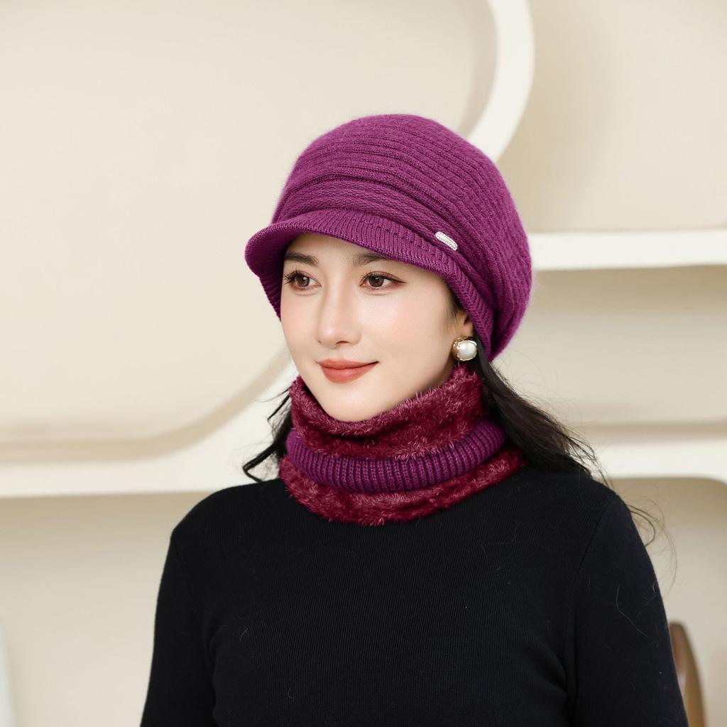 New Autumn and Winter Old Men's Hat for Women Knitted Versatile Warm and Casual Rabbit Fur Thickened Fashionable Wool Pot Hat Grandma Style