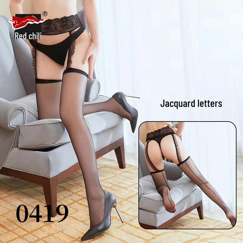 

Красный перец Кружевное искушение С открытой промежностью Сексуальные черные чулки с подвязками One size (80-150 catties)