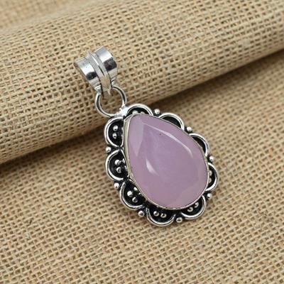 Rosa Chalcedon-Edelstein, handgefertigt, 925er Sterlingsilber, bezaubernder Anhänger-Schmuck für Sie