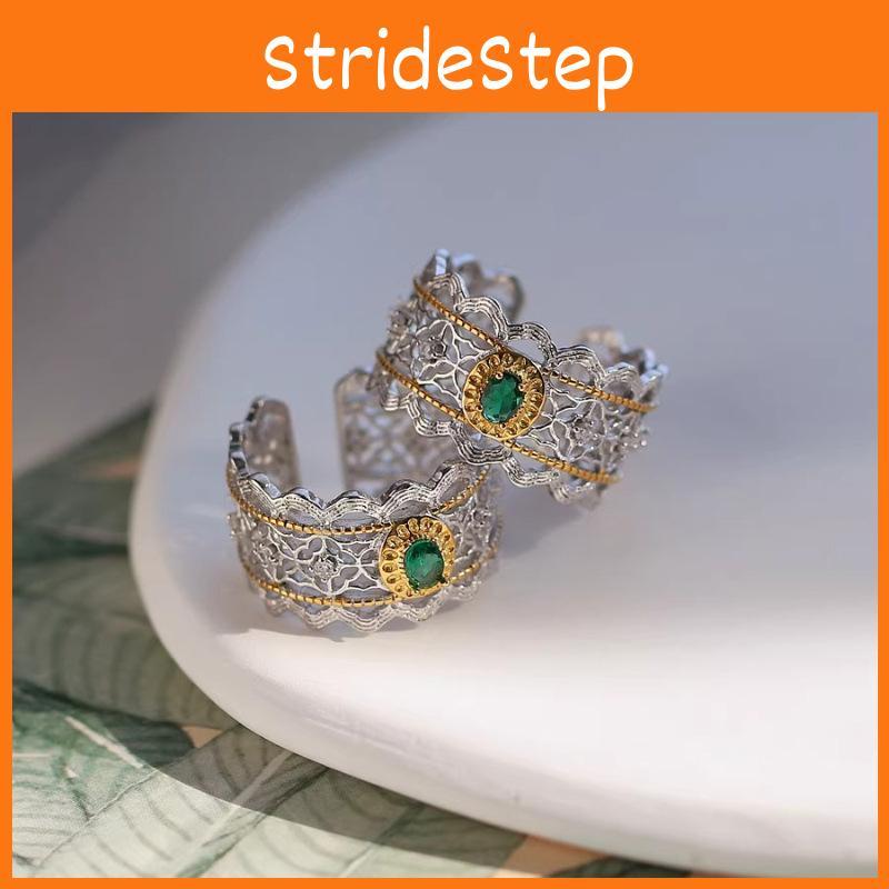 Elegant Luxury Style Open Adjustable Copper Ring For Women With Green Diamonds