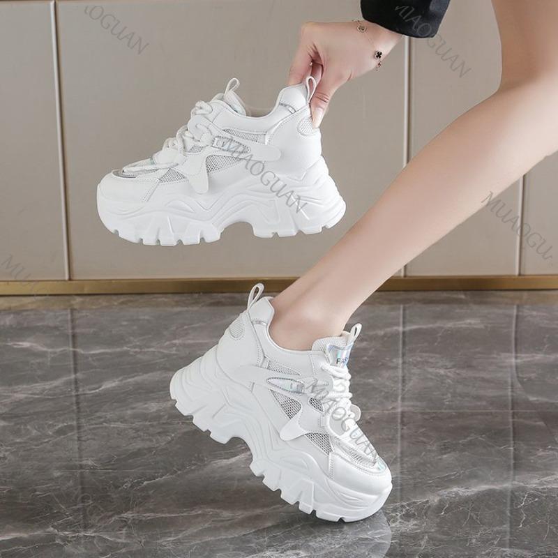 Fashion Breathable Mesh Chunky Sneakers for Women 2025 Spring Fashion White Platform Sports Shoes Woman Comfort Thick Sole Walking Shoes
