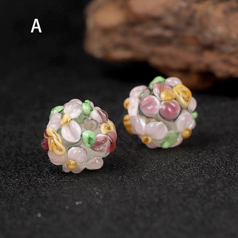 

Цветочные бусины-спейсеры Lampwork в форме бочонка - Милые цветочные DIY аксессуары для ювелирных изделий Approx. 12