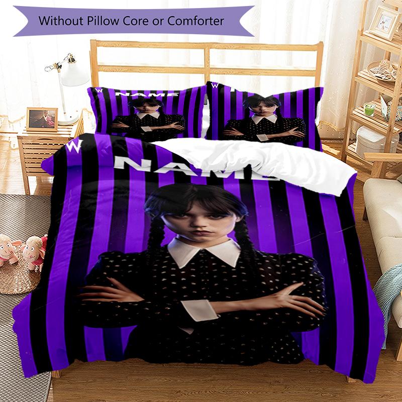 Conjunto de Cama Personalizado com Nome Quarta-feira 3 Peças Capa de Edredom Fechamento Inclui 1 Capa de Edredom e 2 Fronhas, Macio e Confortável para Todas as Estações.
