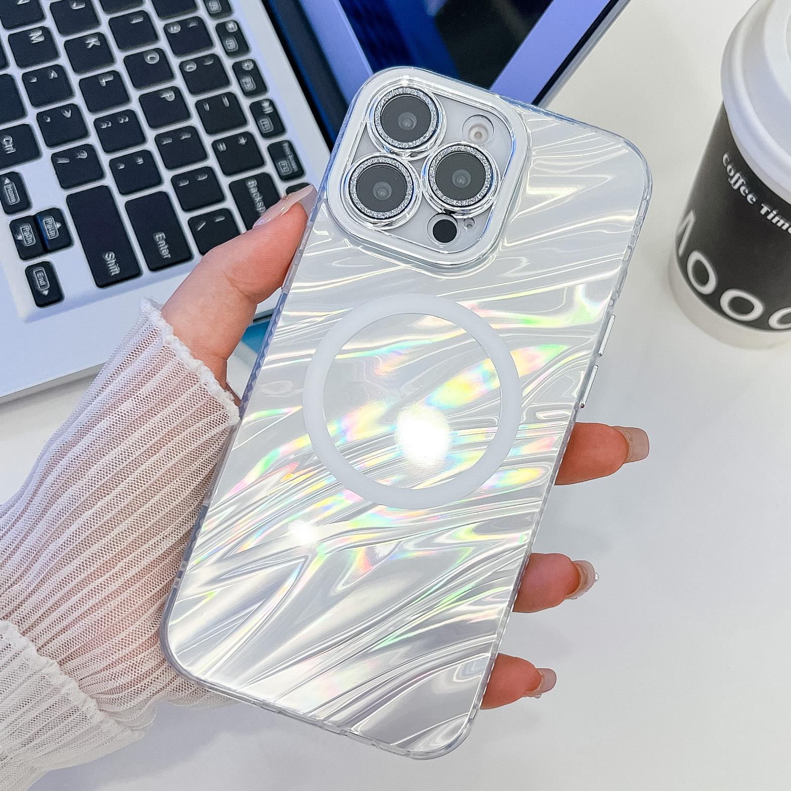 

Чехол для мобильного телефона iPhone16ProMax с гальваническим покрытием и узором ракушки, с линзой с флеш-пудрой, подходит для Apple 15, магнитный чехол iPhone16