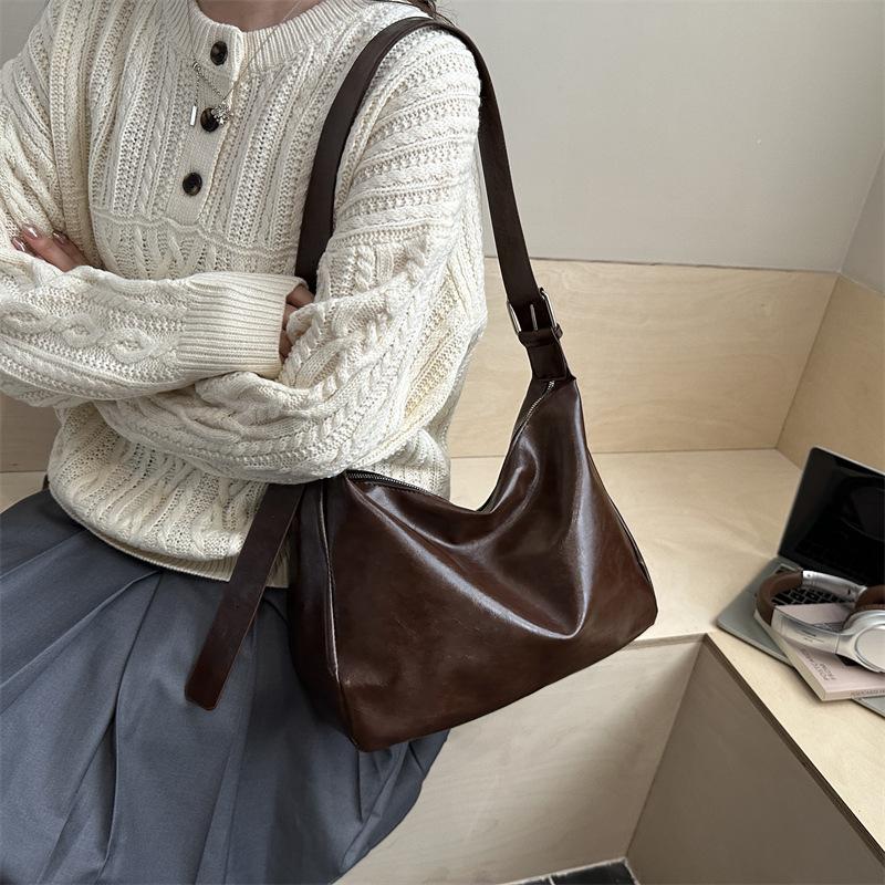 Retro Style Faux Leather Tote Bag for Women Large Capacity Shoulder Handbag