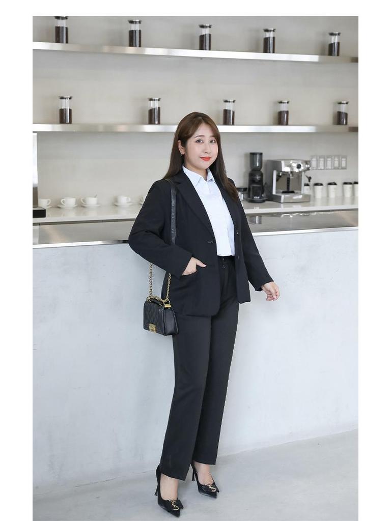 **Deep Gray Plus Size Women's Suit Jacket: Spring/Autumn Professional Formal Wear Set**
