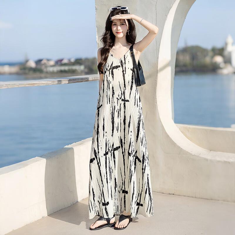 Women's Elegant Printed A-Line Sling Maxi Dress