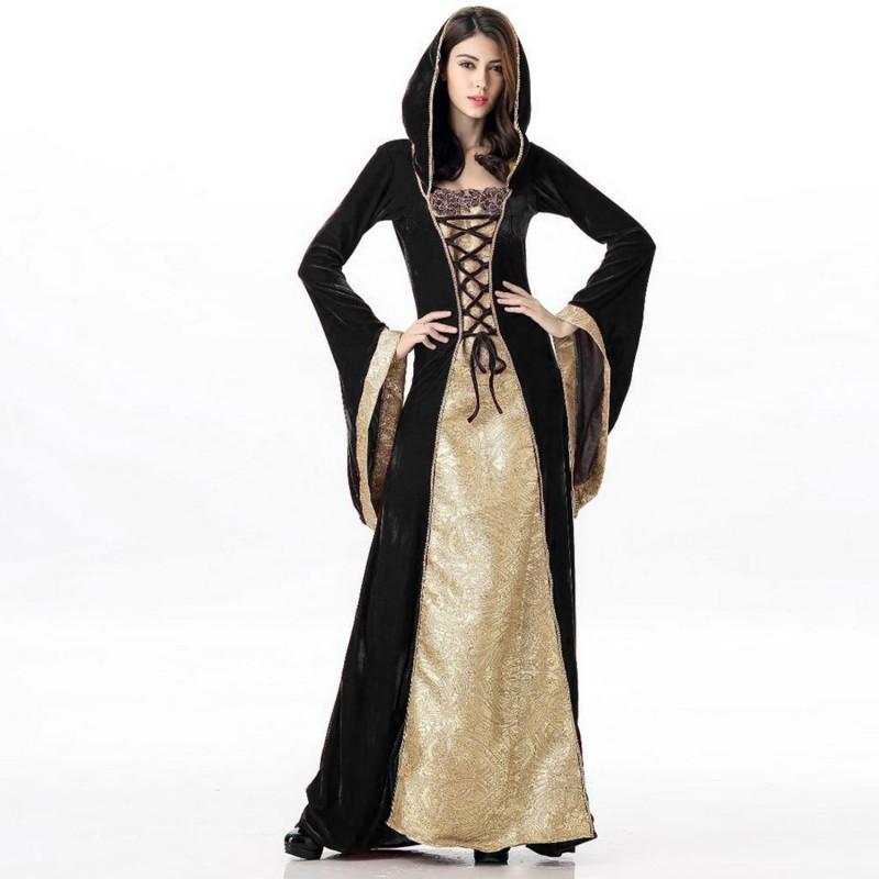 Halloween Medieval Queen Costume Vintage Court Cosplay Dress Party Stage Performance Adult Unisex Black Red Green Purple