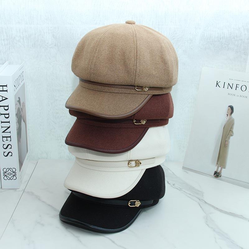Autumn and winter new retro simple octagonal hat woolen thickened warm newsboy hat fashion painter hat shows small face