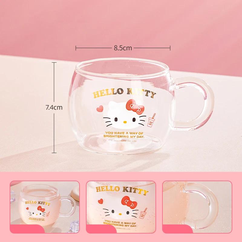 Pour Sanrio Tasse en Verre pour Enfant Tasse à Café Verre Borosilicate Élevé Tasse à Eau avec Poignée pour Impression Kuromi&Hello Kitty Tasse à Lait Jus