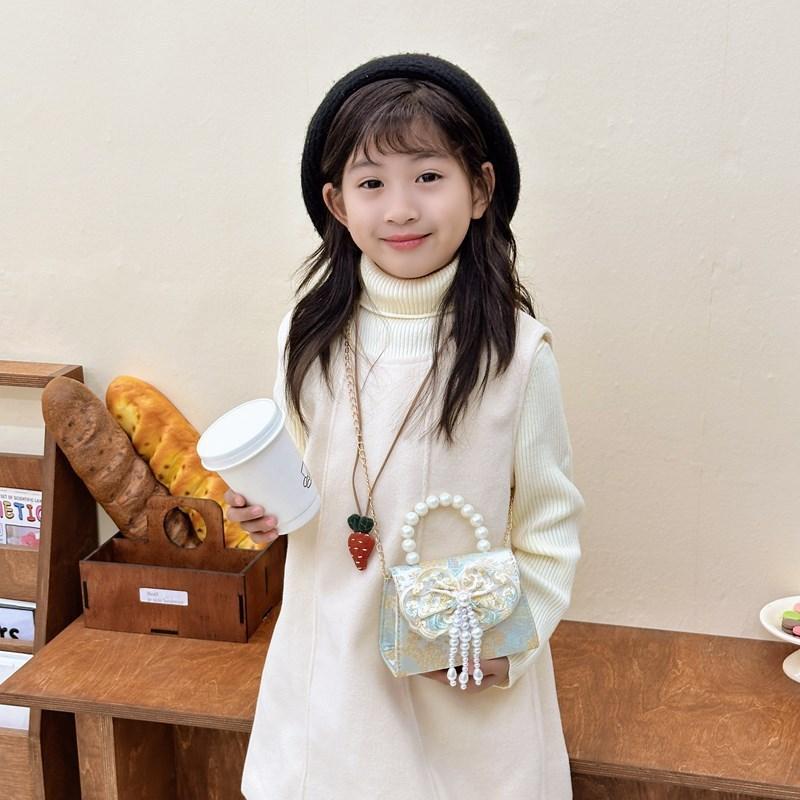 Childrens Pearl Handheld Shoulder Bag With Tassel Chain For Girls Daily Use