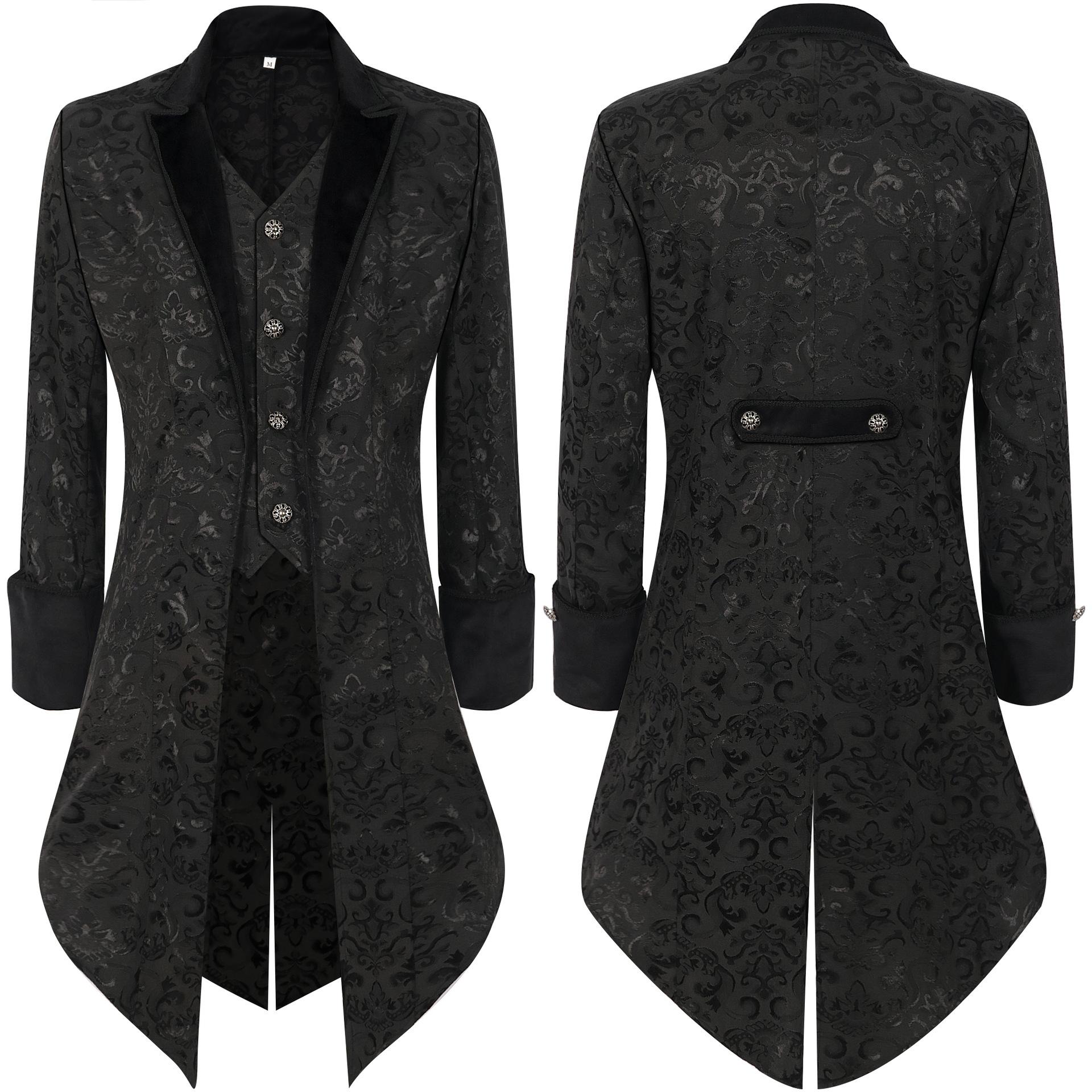 Herren Steampunk Gothic Frack Trenchcoat Mittelalter Weihnachten Vintage Kleidung Victoria Uniform Halloween Kostüm Smoking XXL schwarz