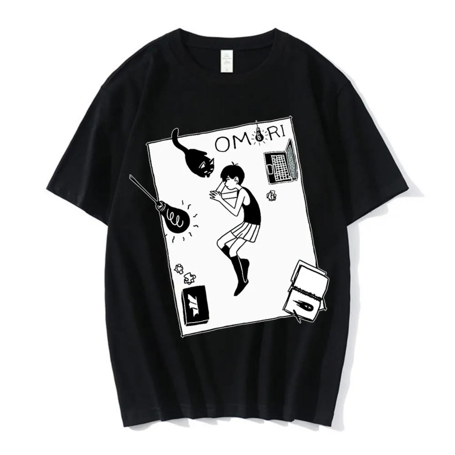 

Omori Merch Omocat T Shirt Summer Casual Top Fashion Printing Harajuku Cotton Polyester Short Sleeved Tops Cosplay Tshirt S чёрный
