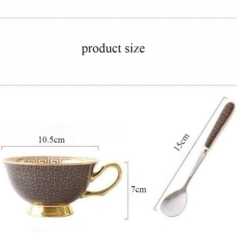 1 Set Light Luxury Bone China Coffee Cup and Saucer White/black Grid Tea Cup Gold Edge Inlay Tableware Gift