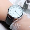 Vintage Quartz Watch Men Watches Simple Business Analog Alloy Arabic Number Strap Minimal Round Dial Classic Black Leather Strap