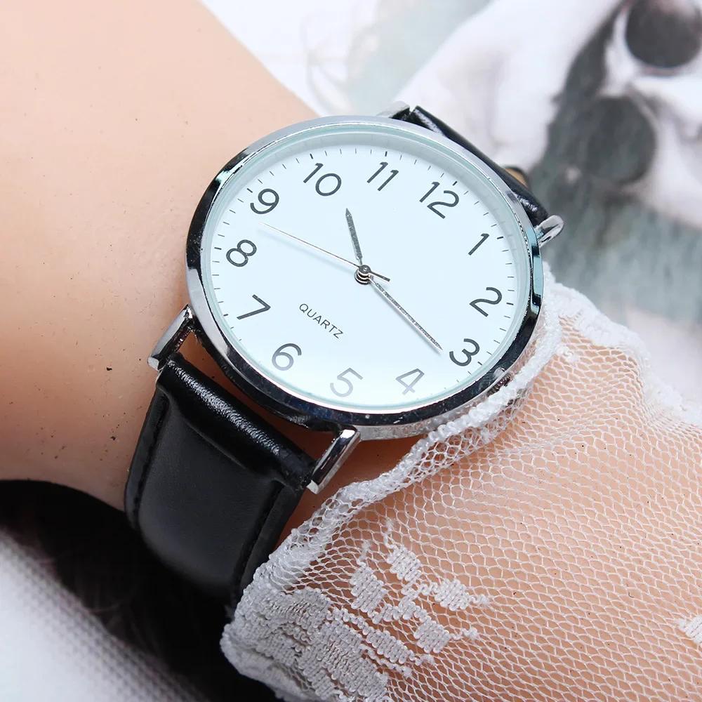 Vintage Quartz Watch Men Watches Simple Business Analog Alloy Arabic Number Strap Minimal Round Dial Classic Black Leather Strap
